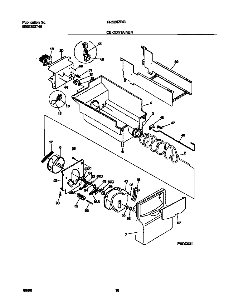 ICE CONTAINER Diagram and Parts List for FRS26ZRGW0  Frigidaire Refrigerator