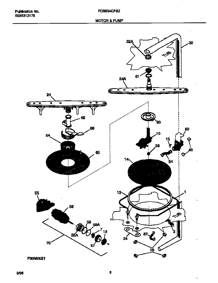 MOTOR / PUMP Diagram and Parts List for FDB634CFS2  Frigidaire Dishwasher