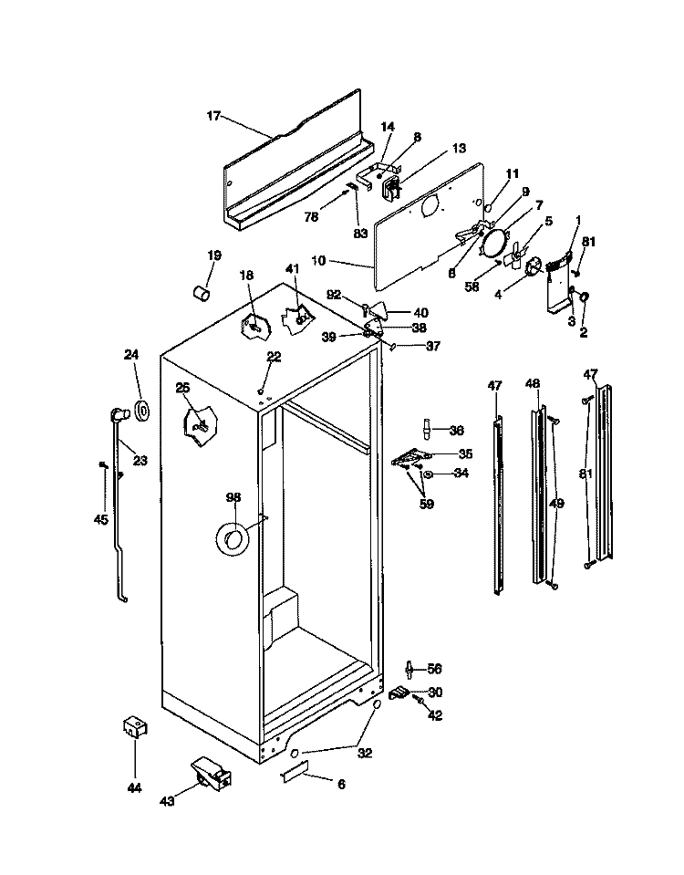 CABINET Diagram and Parts List for FRT18TSCD0  Frigidaire Refrigerator