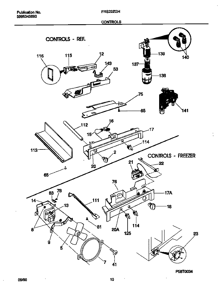 CONTROLS Diagram and Parts List for FRS22ZGHD5  Frigidaire Refrigerator