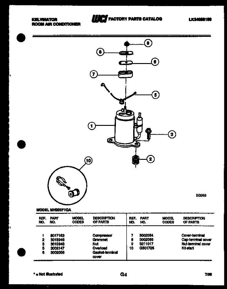 COMPRESSOR Diagram and Parts List for MH205F1QA  Kelvinator Air Conditioner