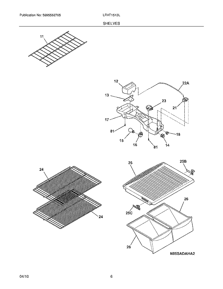 SHELVES Diagram and Parts List for LFHT1513LB0  Frigidaire Refrigerator