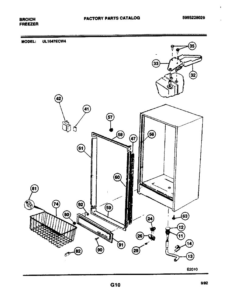 CABINET Diagram and Parts List for UL1647ECW4  Frigidaire Freezer