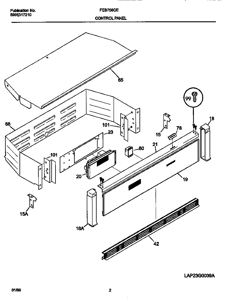 CONTROL PANEL Diagram and Parts List for FEB756CETG  Frigidaire Wall Oven