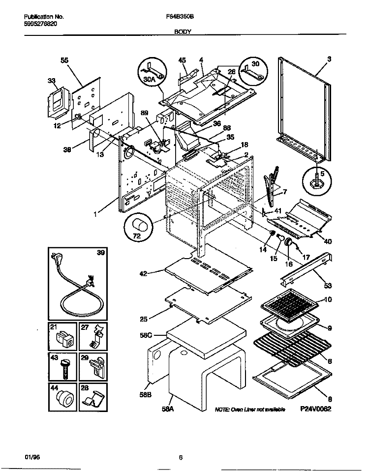 BODY Diagram and Parts List for F64B350BDB  Frigidaire Range