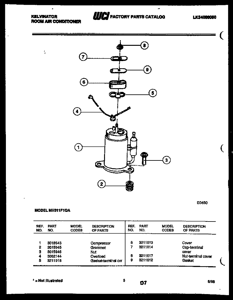 COMPRESSOR Diagram and Parts List for MH311F1QA  Kelvinator Air Conditioner