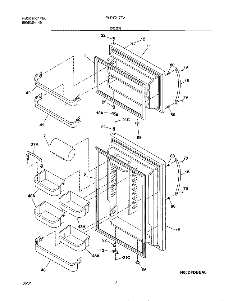 DOORS Diagram and Parts List for PLRT217TAB0  Frigidaire Refrigerator