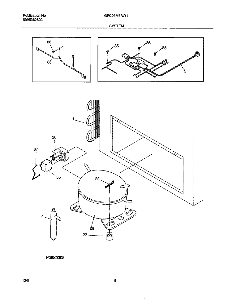 SYSTEM Diagram and Parts List for GFC09M3AW1  Gibson Freezer