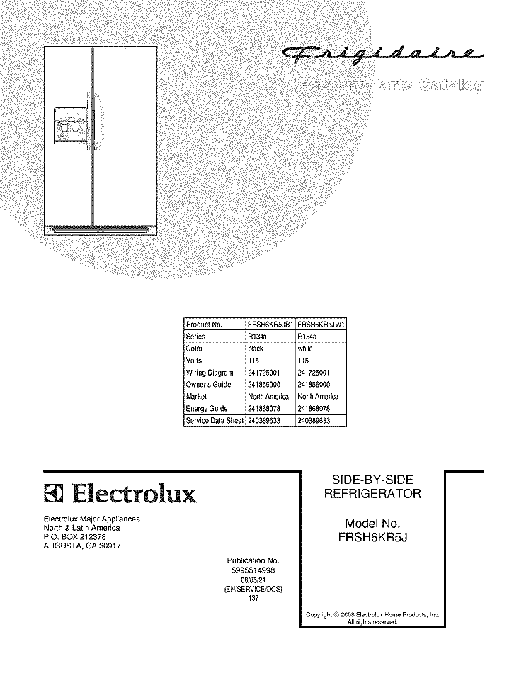 COVER Diagram and Parts List for FRSH6KR5JW1  Frigidaire Refrigerator