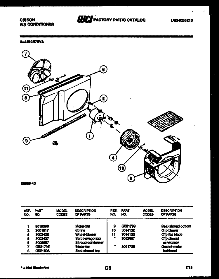 AIR HANDLING PARTS Diagram and Parts List for AM12E7EVA  Gibson Air Conditioner