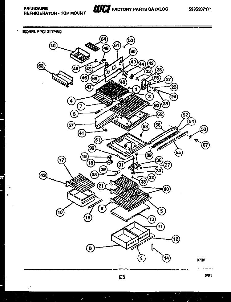 SHELVES AND SUPPORTS Diagram and Parts List for FPCI21TPW0  Frigidaire Refrigerator