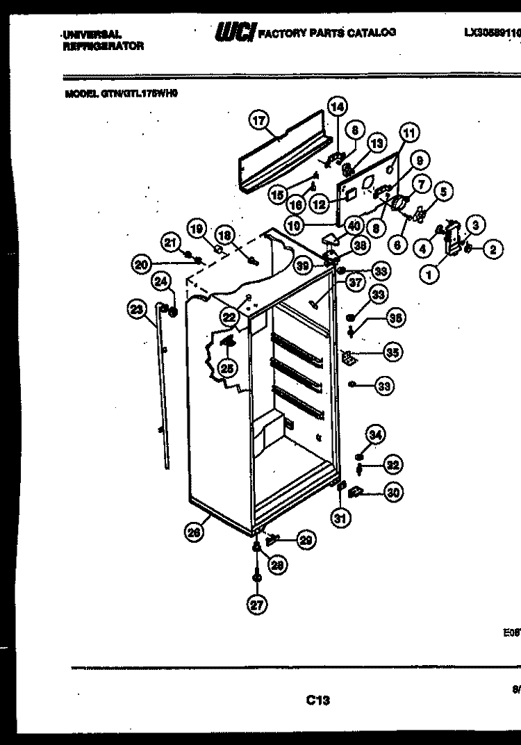 CABINET PARTS Diagram and Parts List for GTN175D0  Uni Refrigerator