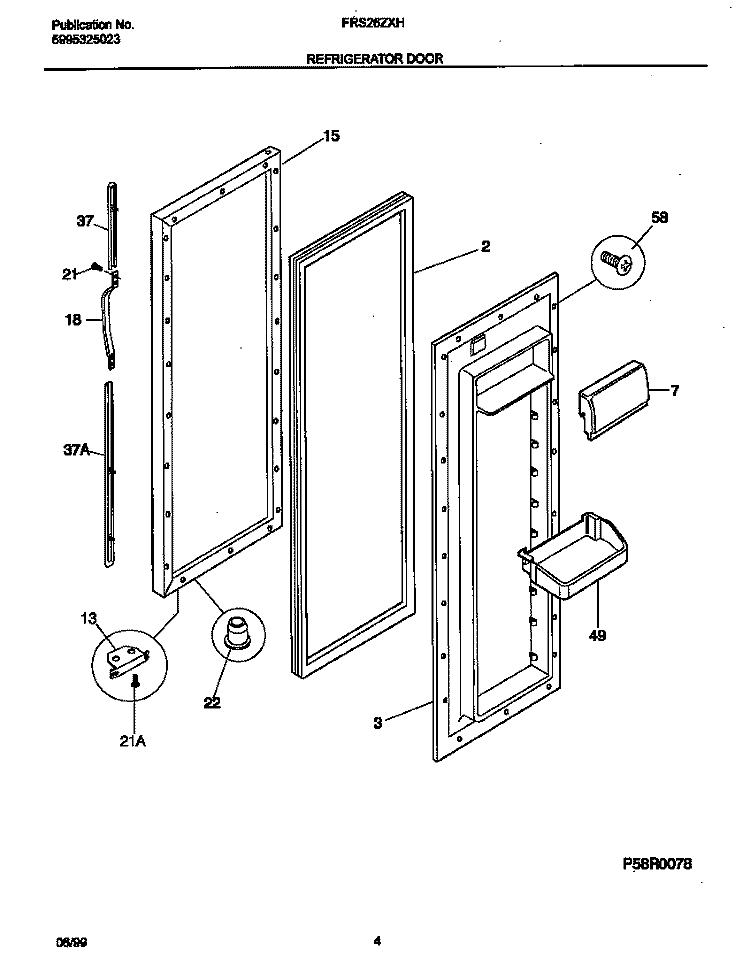 REFRIGERATOR DOOR Diagram and Parts List for FRS26ZXHD0  Frigidaire Refrigerator