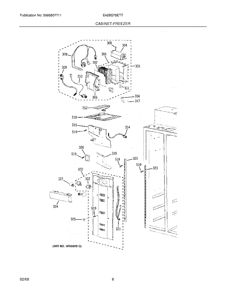 CABINET - FREEZER Diagram and Parts List for E42BS75ETT  Electrolux Refrigerator