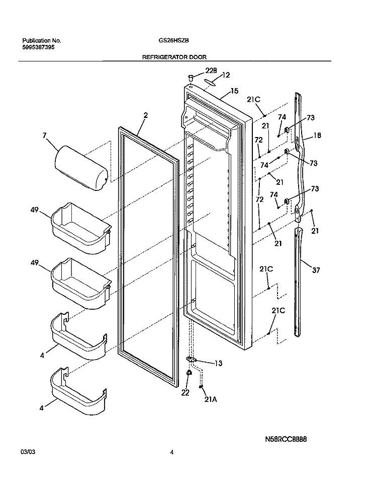 REFRIGERATOR DOOR Diagram and Parts List for GS26HSZBC3  Frigidaire Refrigerator