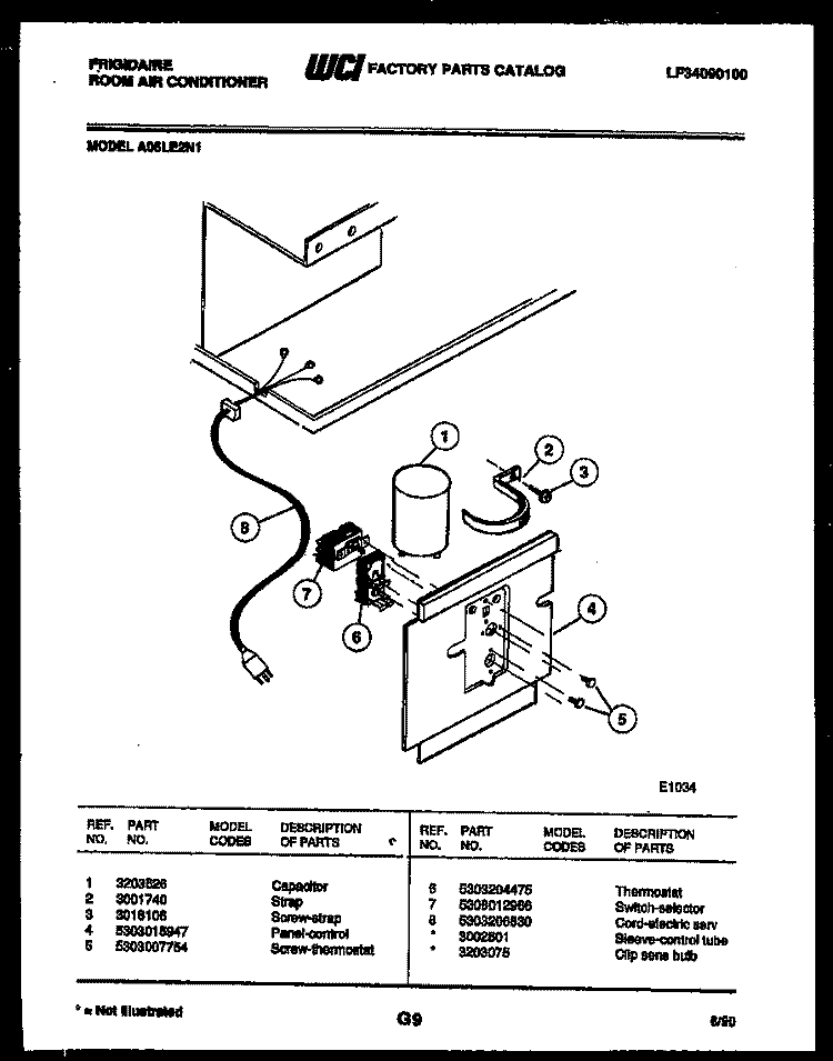 ELECTRICAL PARTS Diagram and Parts List for A06LE2N1  Frigidaire Air Conditioner