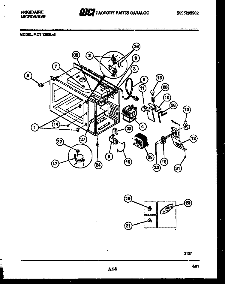 FUNCTIONAL PARTS Diagram and Parts List for MCT1365L5  Frigidaire Microwave