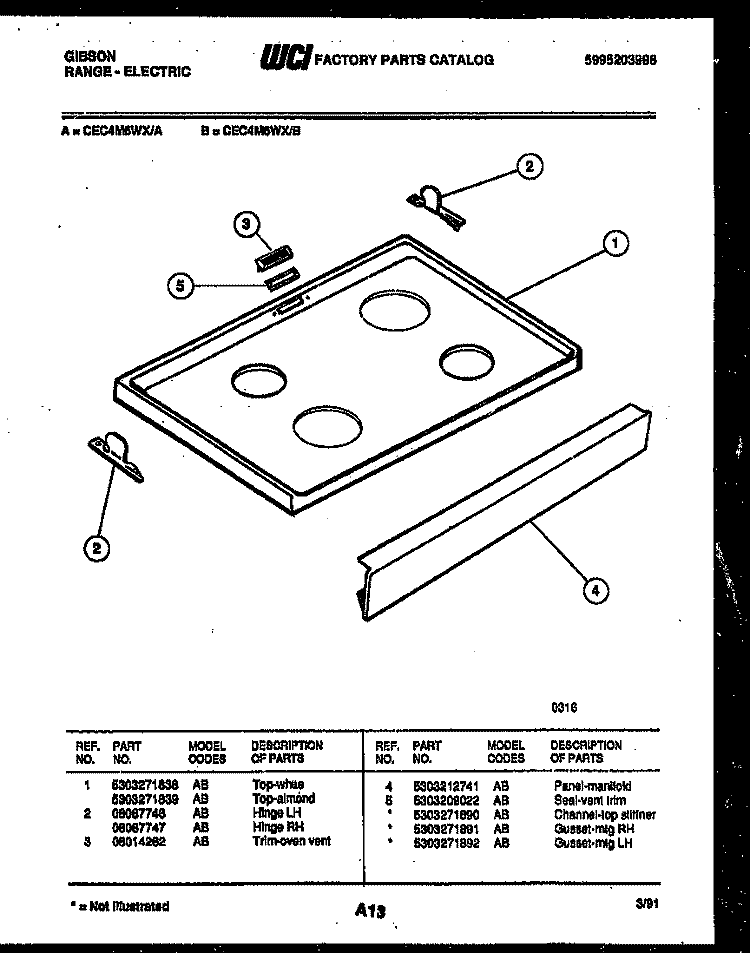 COOKTOP PARTS Diagram and Parts List for CEC4M6WXB  Gibson Range