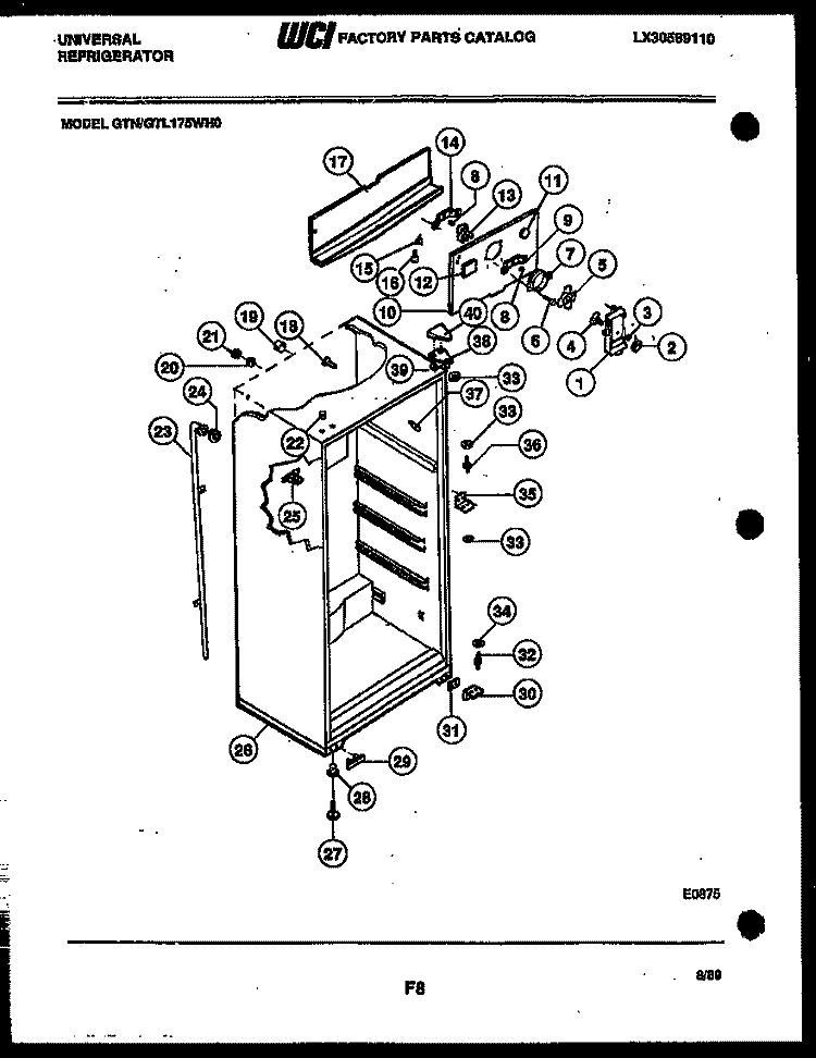 CABINET PARTS Diagram and Parts List for GTL175CH0  Uni Refrigerator