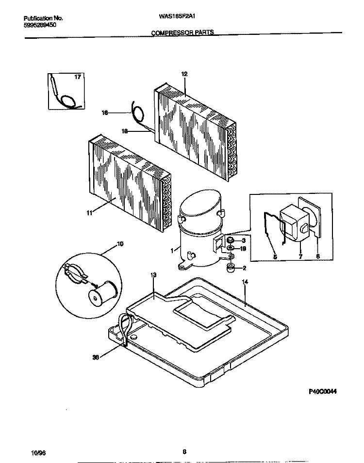 COMPRESSOR PARTS Diagram and Parts List for WAS185F2A1  Frigidaire Air Conditioner