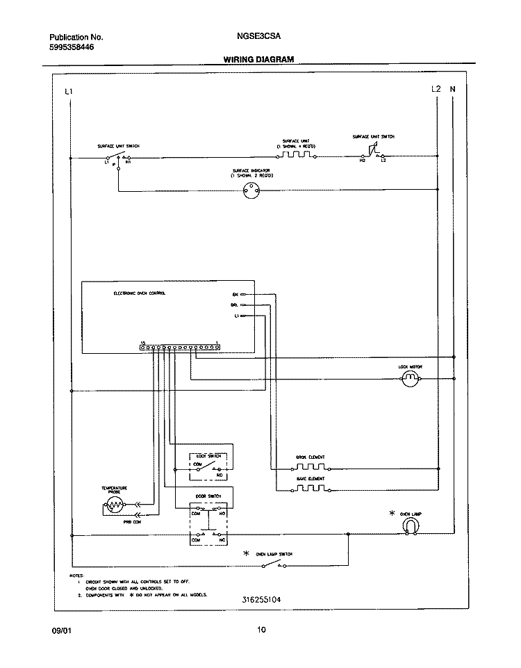 WIRING DIAGRAM Diagram and Parts List for NGSE3CSASB  Frigidaire Range