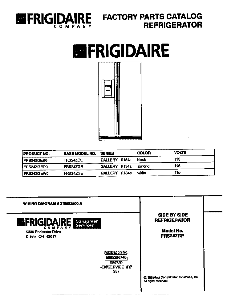 COVER Diagram and Parts List for FRS24ZGED0  Frigidaire Refrigerator