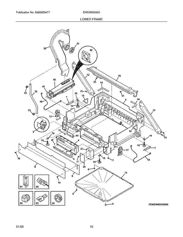 LOWER FRAME Diagram and Parts List for EWDW6505GB0  Electrolux Dishwasher