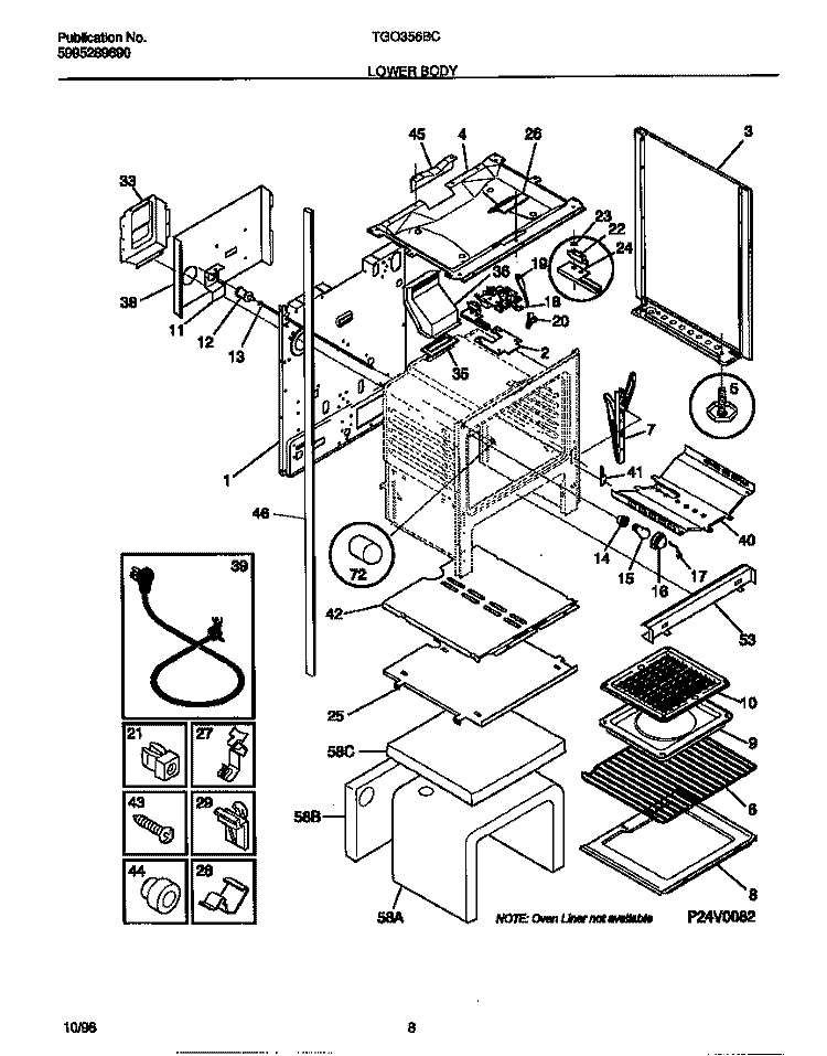 LOWER BODY Diagram and Parts List for TGO356BCDD  Tappan Range