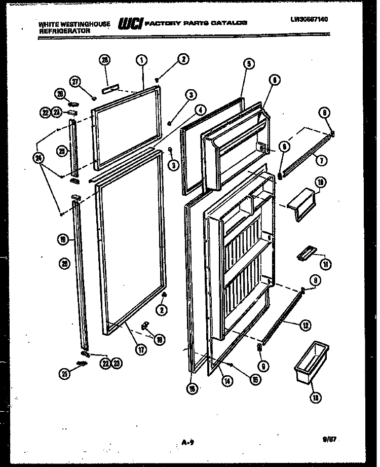 DOOR PARTS Diagram and Parts List for RT195KCH0  Frigidaire Refrigerator