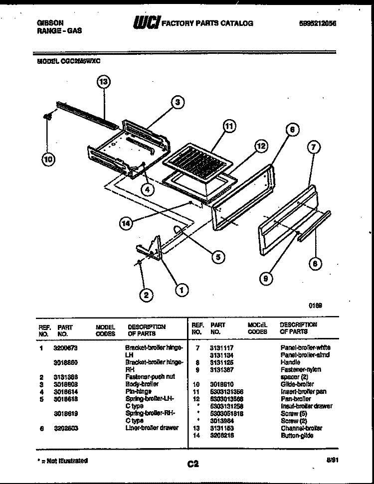 BROILER DRAWER PARTS Diagram and Parts List for CGC2M5WXC  Gibson Range