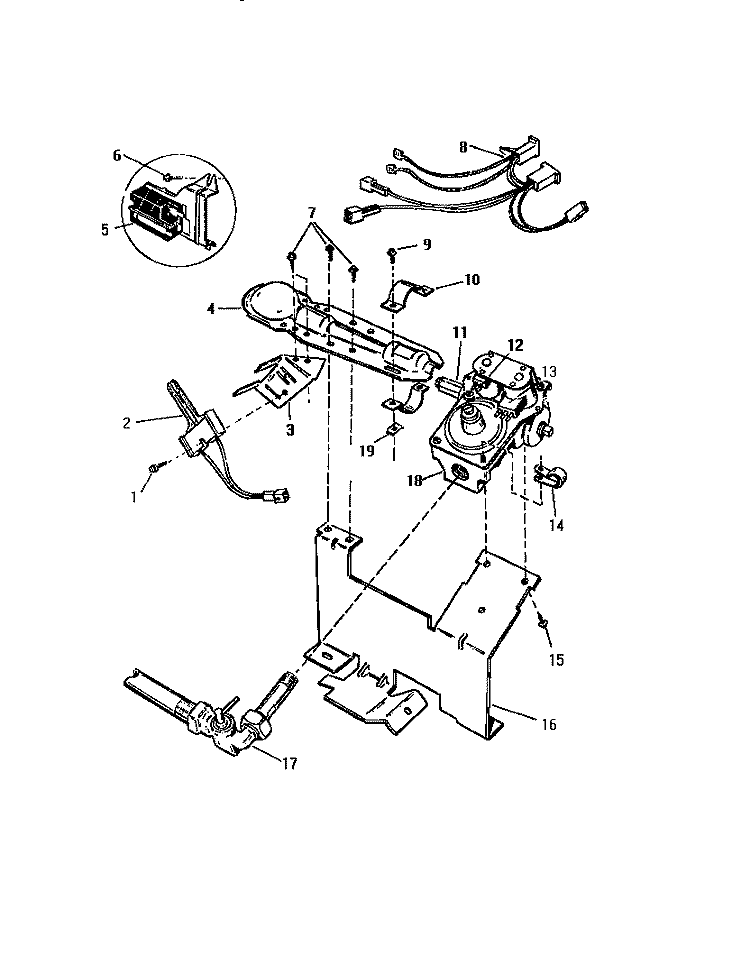 GAS VALVE BURNER ASSY., SENSOR Diagram and Parts List for DG650EXH5  Frigidaire Dryer
