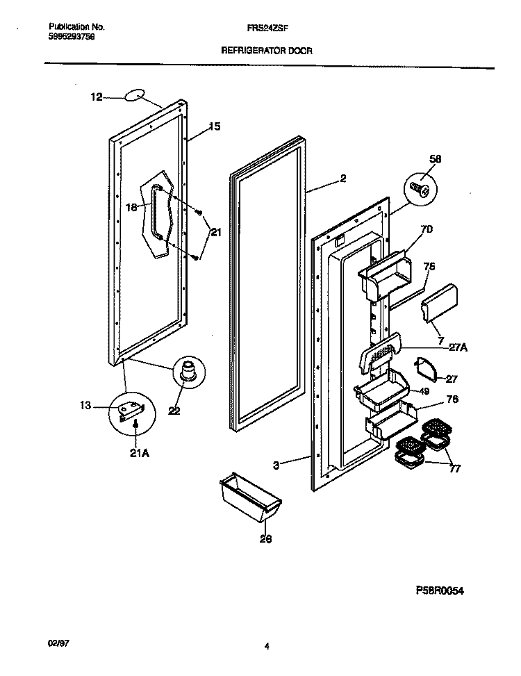 REFRIGERATOR DOOR Diagram and Parts List for FRS24ZSFW0  Frigidaire Refrigerator