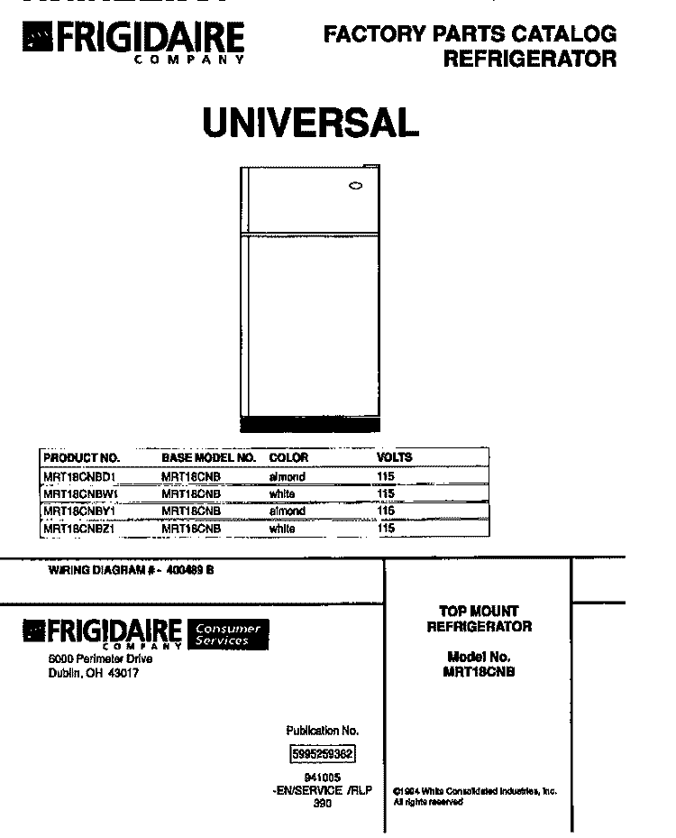 REFRIGERATOR Diagram and Parts List for MRT18CNBY1  Frigidaire Refrigerator