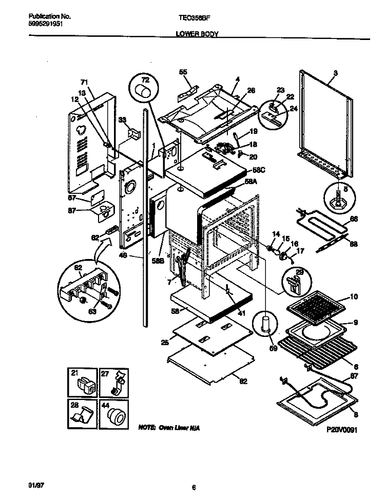LOWER BODY Diagram and Parts List for TEO356BFDA  Tappan Range