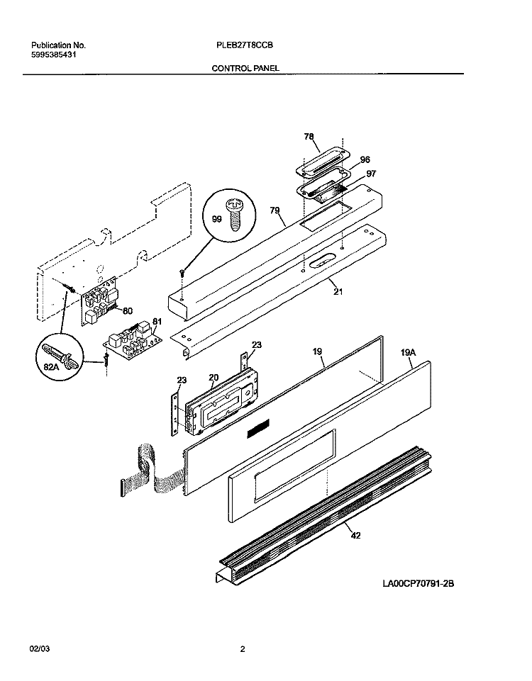 CONTROL PANEL Diagram and Parts List for PLEB27T8CCB  Frigidaire Wall Oven