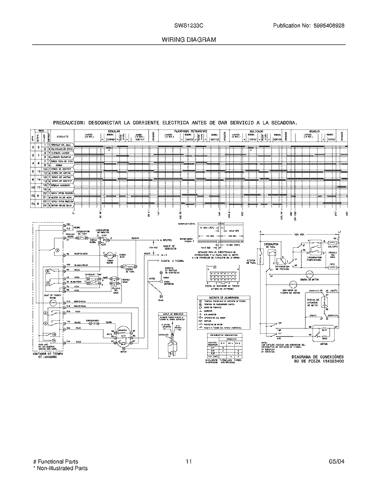 WIRING DIAGRAM Diagram and Parts List for SWS1233CQ0  Westinghouse Washer