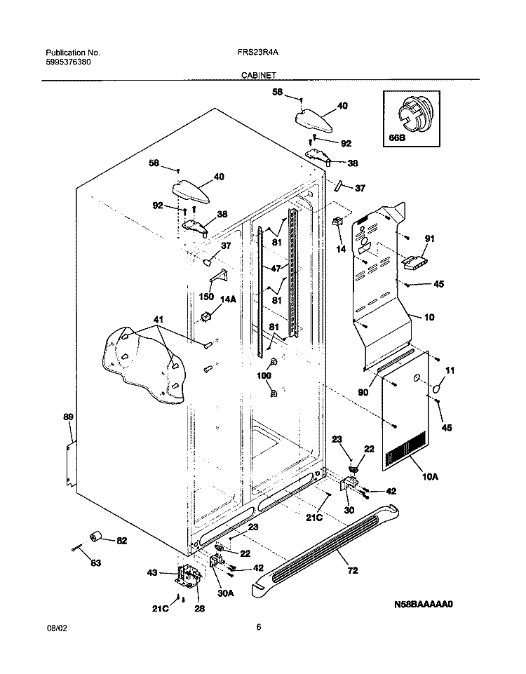 CABINET Diagram and Parts List for FRS23R4AW8  Frigidaire Refrigerator
