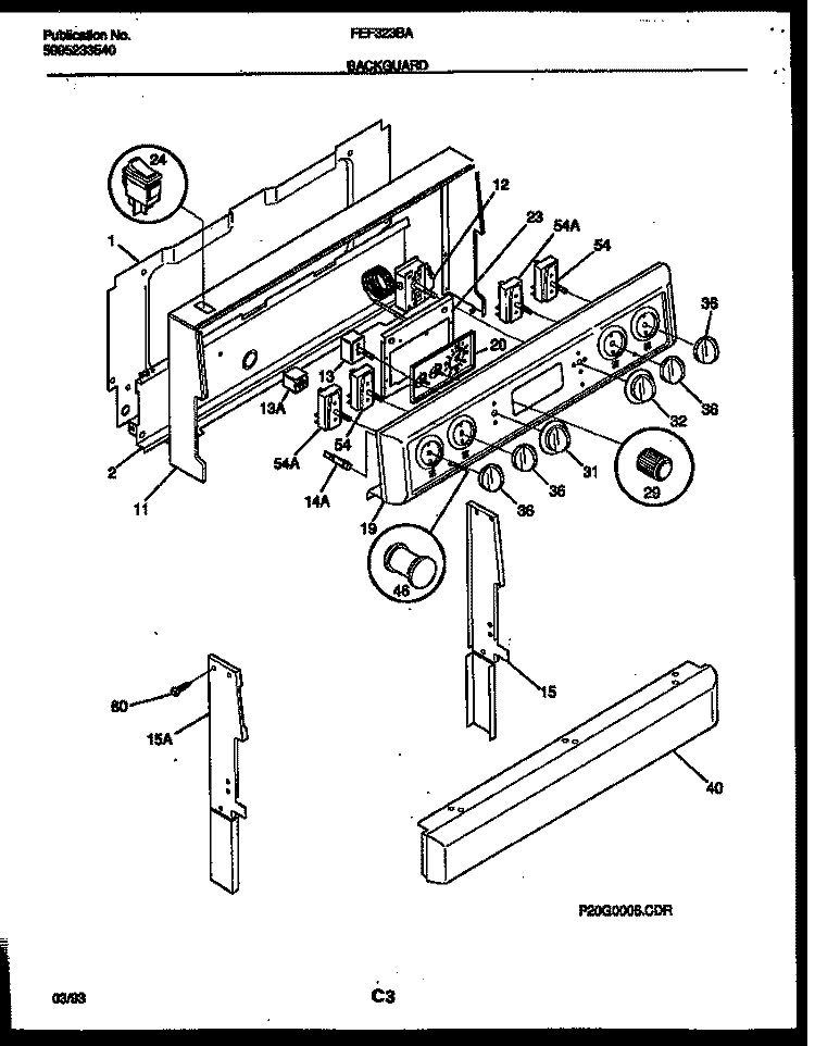 BACKGUARD Diagram and Parts List for FEF323BAWA  Frigidaire Range