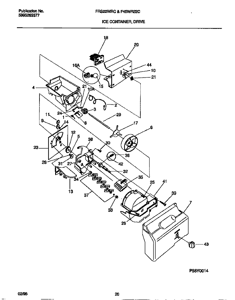 ICE CONTAINER, DRIVE Diagram and Parts List for F45WR22CW0  Frigidaire Refrigerator
