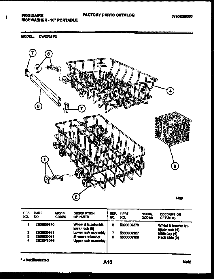 RACKS AND TRAYS Diagram and Parts List for DW2558PW2  Frigidaire Dishwasher