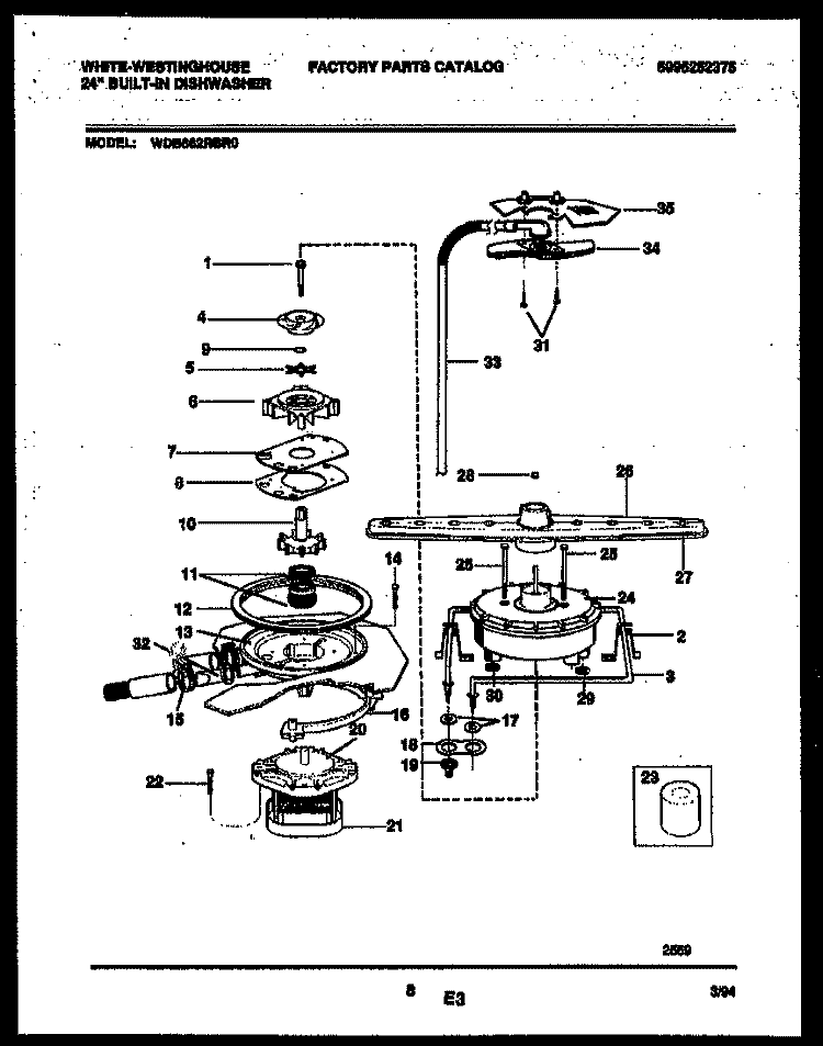 MOTOR PUMP PARTS Diagram and Parts List for WDB662RBR0  Frigidaire Dishwasher