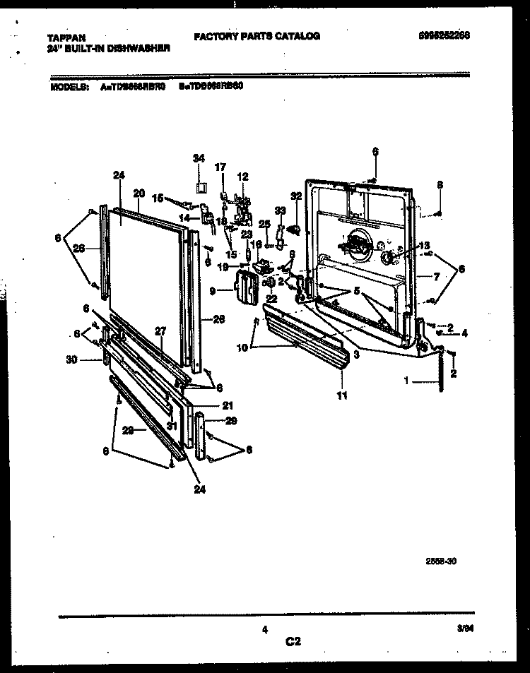 DOOR PARTS Diagram and Parts List for TDB668RBR0  Tappan Dishwasher