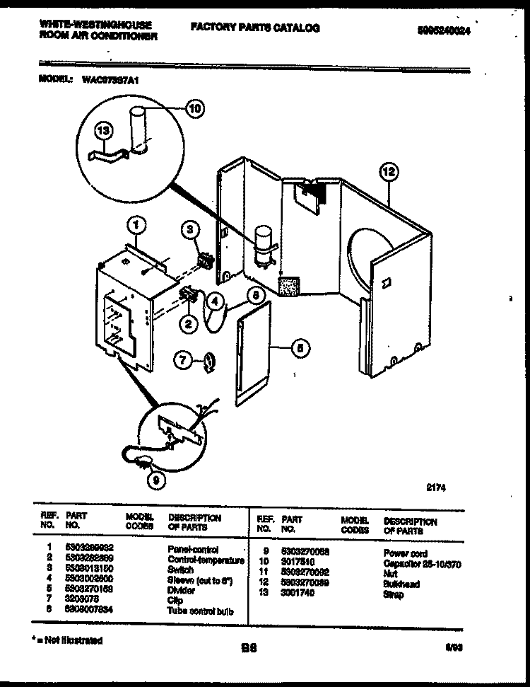ELECTRICAL PARTS Diagram and Parts List for WAC073S7A1  Frigidaire Air Conditioner