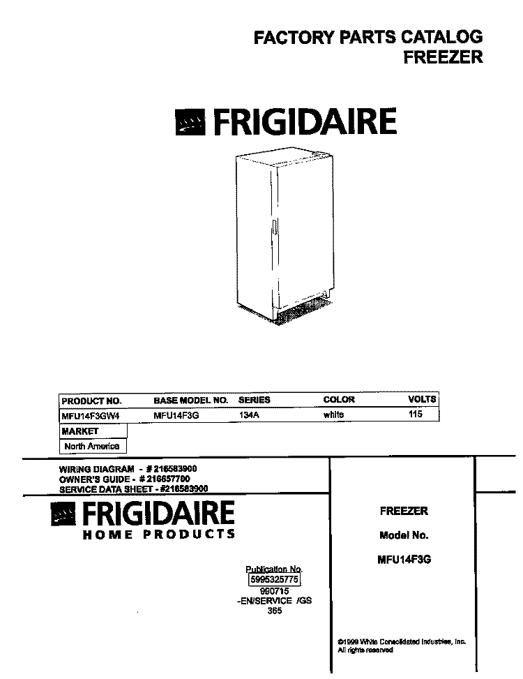 COVER Diagram and Parts List for MFU14F3GW3  Frigidaire Freezer