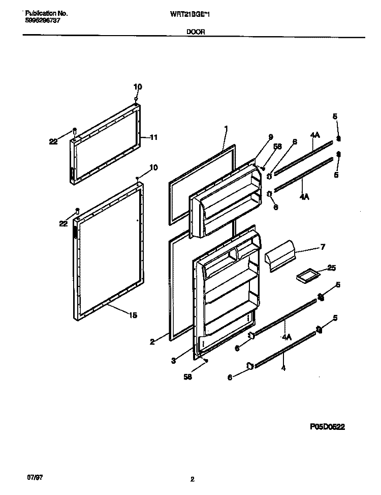 DOOR Diagram and Parts List for WRT21BGEW1  Frigidaire Refrigerator
