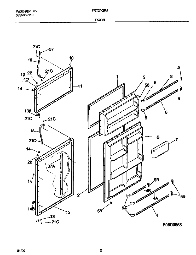 DOORS Diagram and Parts List for FRT21QRJD0  Frigidaire Refrigerator