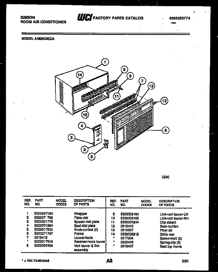 CABINET PARTS Diagram and Parts List for AM09C4EZA  Gibson Air Conditioner