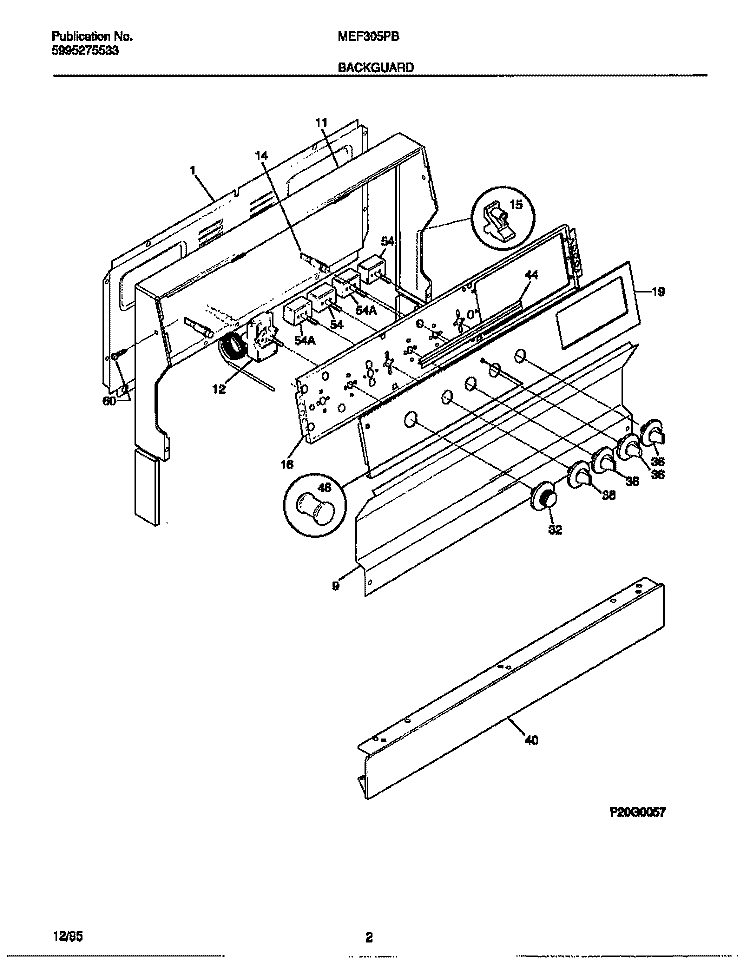 BACKGUARD Diagram and Parts List for MEF305PBDC  Frigidaire Range