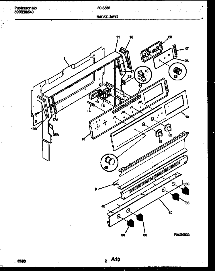 BACKGUARD Diagram and Parts List for 30-3852-00-02  Tappan Range