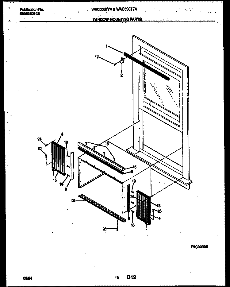 WINDOW MOUNTING PARTS Diagram and Parts List for WAC053T7A3  Frigidaire Air Conditioner
